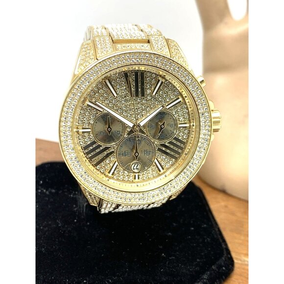 Michael Kors Women's Watch MK6355 Wren Quartz Chronograph Gold Steel 41.5mm USED - Picture 1 of 16